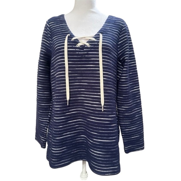 TOMMY BAHAMA - Navy and White Striped Corduroy Top/Tunic Size M/M - Picture 1 of 6